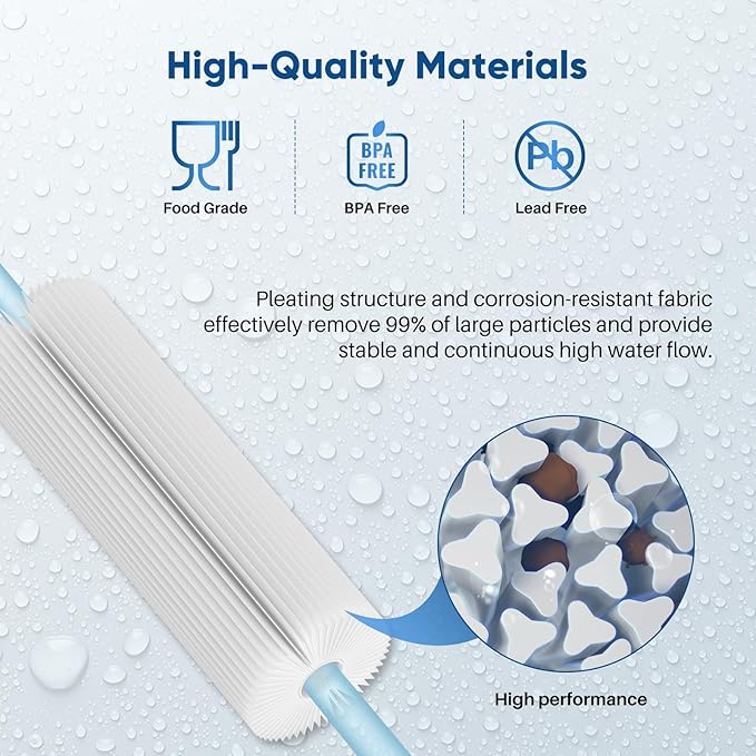 PUREPLUS 5 Micron 20" x 4.5" Whole House Pleated Sediment Filter for Well Water, Replacement Cartridge for ECP20-20BB, AP810-2, SPC-45-2020, R30-20BB, HDC3001, ECP5-20BB, 2Pack