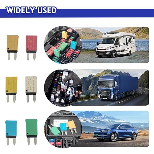 BOJACK ATM Auto Reset Fuse Low Profile Mini Blade Fuses T1 14V DC 5A 10A 15A 20A 25A 30A Amp Automotive Circuit Breaker Fuses Boat Marine RV Car Truck (6 pcs Mixed