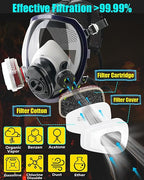 Gas Masks Survival Nuclear and Chemical, Gas Mask with 40mm Activated Carbon Filter, Full Face Respirator Mask with 6001 Filter for Chemicals Organic Vapor Dust Smoke Painting Spray Welding
