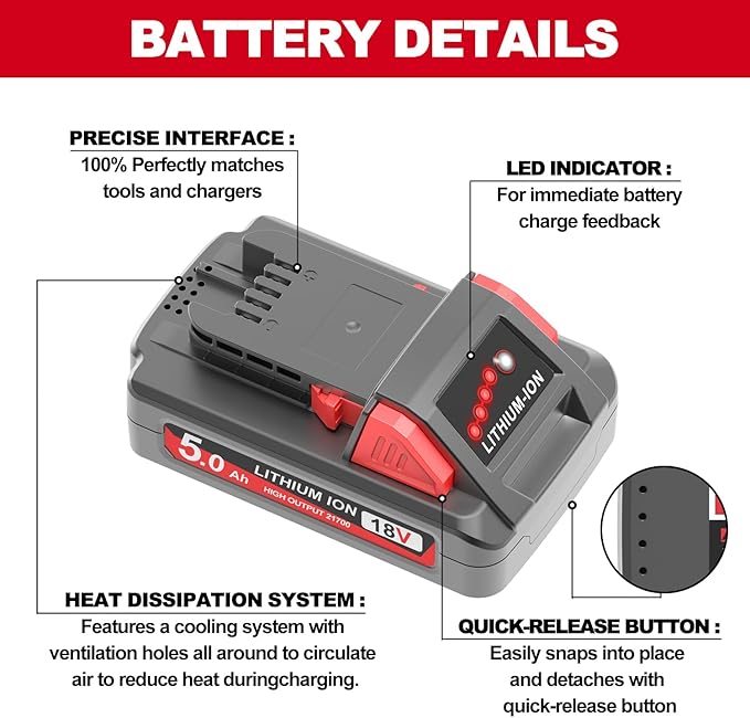 2 Packs 5.0Ah 18V Extended Capacity Battery Replacement for Milwaukee M18 Battery Lithium lon 48-11-1850,48-11-1852, Compatible with Milwaukee M18 Cordless Power Tools