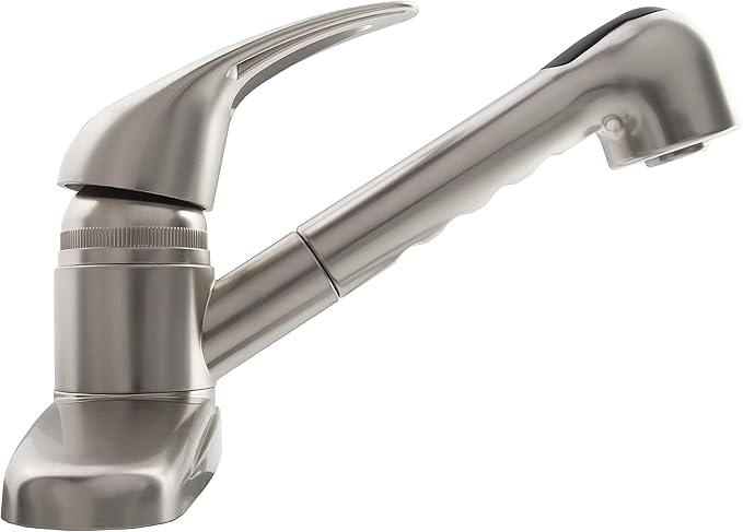 Dura Faucet DF-PK100-SN RV Non-Metallic Pull-Out Kitchen Sink Faucet, Single Handle (Brushed Satin Nickel)