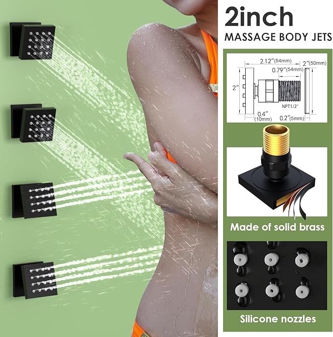 Enga Dual Shower Head Shower System with Body Jets, Wall Mount 10+6" Dual Rain Shower Head with 2 in 1 Handheld Spray for Two People, Shower Faucet Set with Valve Kit, Matte Black