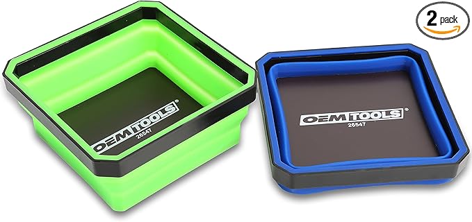 OEMTOOLS 26547 Magnetic Foldable Tray, 2 Pack, Collapsible Tool Organizer Tray Set, Silicone Magnetic Bowls For Holding Nuts And Bolts, Small Parts, DIY Gear, and Supplies, Blue And Green