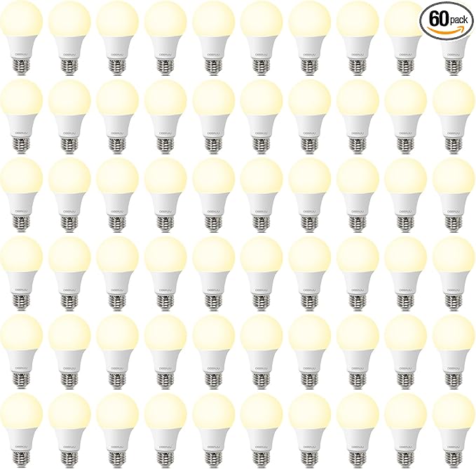 60 Pack A19 LED Light Bulbs 60W Equivalent, Soft White 2700K, 800 Lumens, E26 Base, Non-Dimmable, 8W Energy Efficient Warm LED Bulbs for Home Lighting