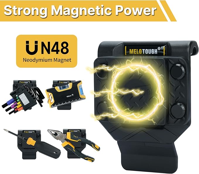 MELOTOUGH Magnetic Tool Holder Strong Magnetic Belt Clip for Screws,Nails,Wrench,Hammer,Pliers,Screwdriver,Trowel,Sockets - Fits Up to 2.7" Belt (Black)