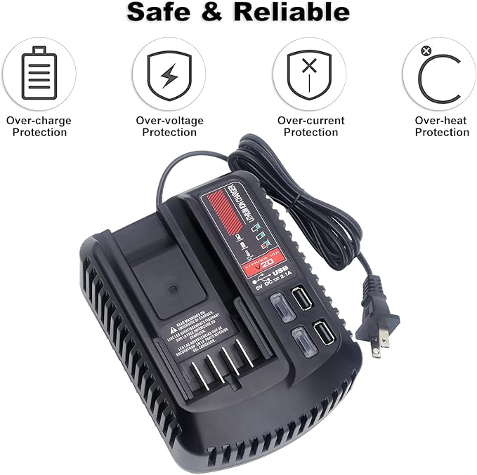 CMCB104 Replacement for 20V Craftsman V20 Lithium-ion Battery Charger CMCB100 CMCB101 CMCB124 CMCB102 for CMCB201 CMCB202 CMCB203 CMCB204 CMCB205 CMCB209 Power Tool Batteries
