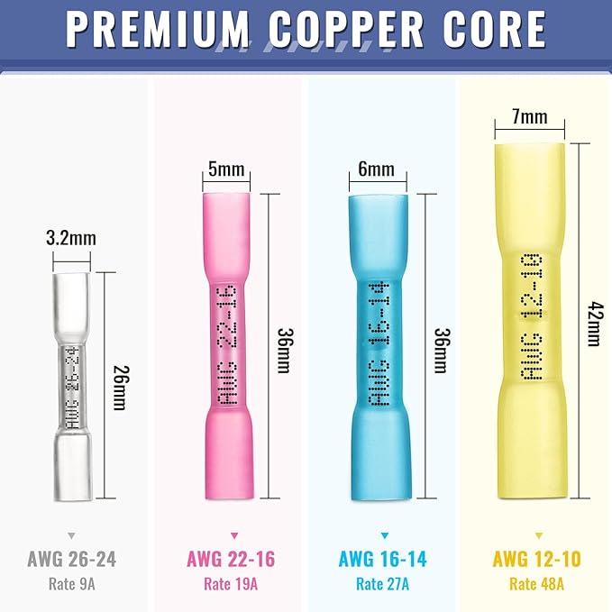 Sopoby Crimping Tool For Heat Shrink Connectors with 210PCS Marine Grade Heat Shrink Butt Connectors of Tinned Red Copper - Electrical Crimping Tool - 20-10 AWG
