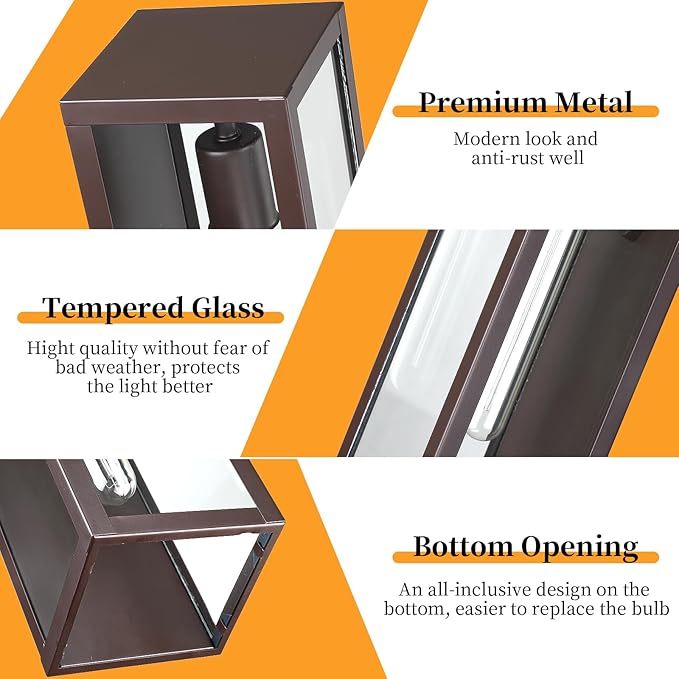 Brown Large Exterior Lighting Fixtures 2Pack, 16'' Waterproof Front Porch Lights Outdoor Wall Sconces, Outdoor Garage Lighting Fixtures Wall Mount for House Coach Carriage Lights Exterior