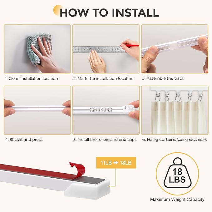 16.1FT Self Adhesive Ceiling Curtain Track No Drill, Curtain Track Ceiling/Wall Mount, Unbendable & Cuttable Track Curtain Rod for RV, Windows, Living Room, Bedroom