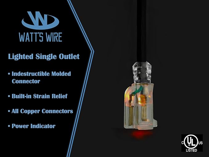 Outdoor Extension Cord Waterproof (25 ft) 12 Gauge Heavy Duty Extension Cord - Lighted Outdoor Extension Cords - Watts Wire - 25' Grounded - extensiones electricas