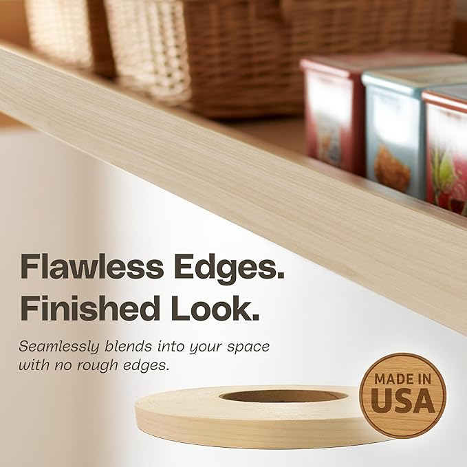Edge Supply Birch 1/2 in x 50 ft Roll – Pre-Glued Iron On Wood Veneer Tape – Wood Veneer Edge Banding Tape with Hot Melt Adhesive, Smooth Sanded Finish Ideal for Furniture & DIY, Made in USA