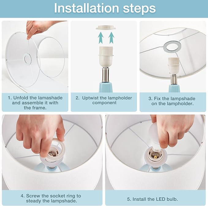 GyroVu Table Lamp Set of 2, 18.63” Ceramic Lamp Classic Beside Lamps Nightstand Lamp Modern Cute Lamp for Living Room, Bedroom & Office Rocker Swtich Sky Blue-LED Bulbs Included