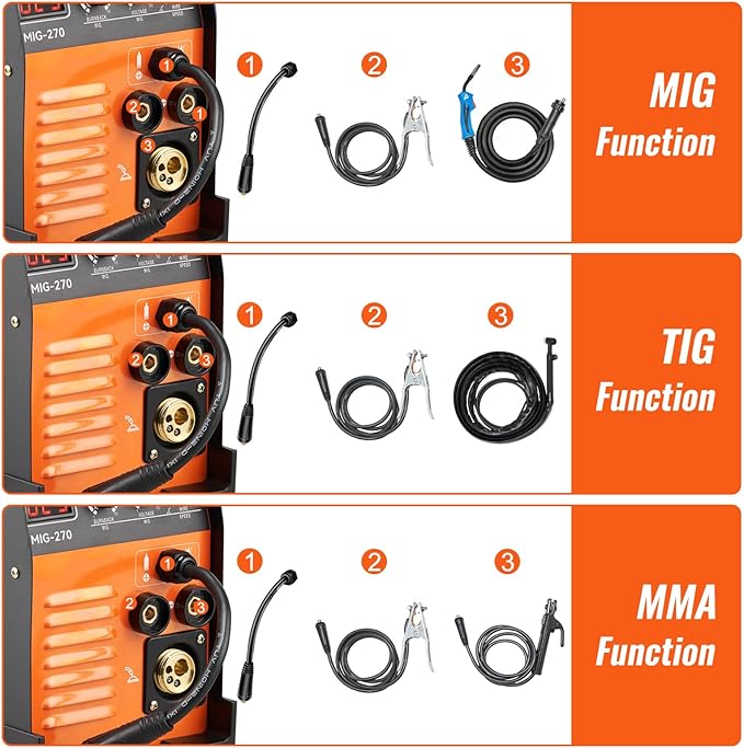 VEVOR MIG Welder, 3 in 1 270 Amp Welding Machine, 110 220V MIG Lift TIG Arc Welder, Portable Lift TIG Welder ARC Welder with IGBT DC Inverter, LCD Digital Display, Welder Torch and Welding Wire