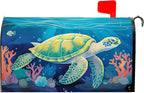 Nautical Sea Turtle Coral Seashell Mailbox Covers - Summer Ocean Beach Blue Magnetic Standard Size 25.5x21 Inch Waterproof Mail Box Wraps - Post Letter Box Covers - Garden Yard Outdoor Decor