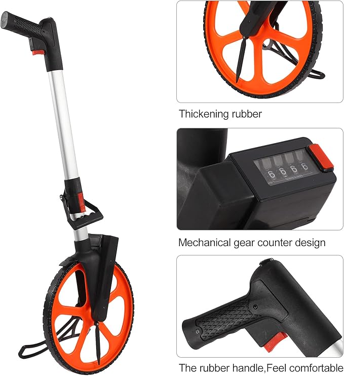 Distance Measuring Wheel in Feet, HighAccuracy Mechanical Hand Measuring Wheel with Wide Range Meters/Feet | Nylon PC Aluminum Construction | Ideal for Road and Land Surveys