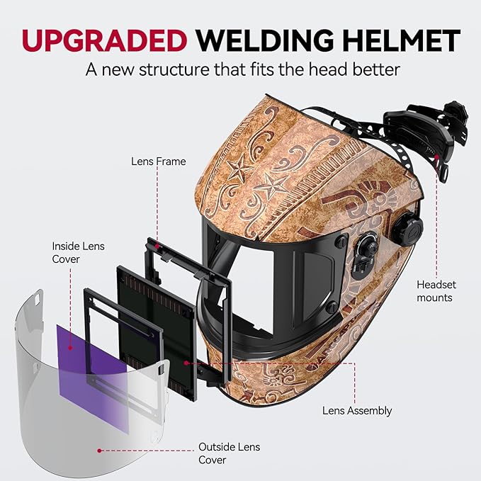 ARCCAPTAIN Large Viewing Screen 3.93"X3.66" Welding Helmet, True Color 1/1/1/1 Solar Power Auto Darkening Welding Hood with 4 Arc Sensor, Wide Shade 4/5-9/9-13 for TIG MIG ARC, Woodcarving