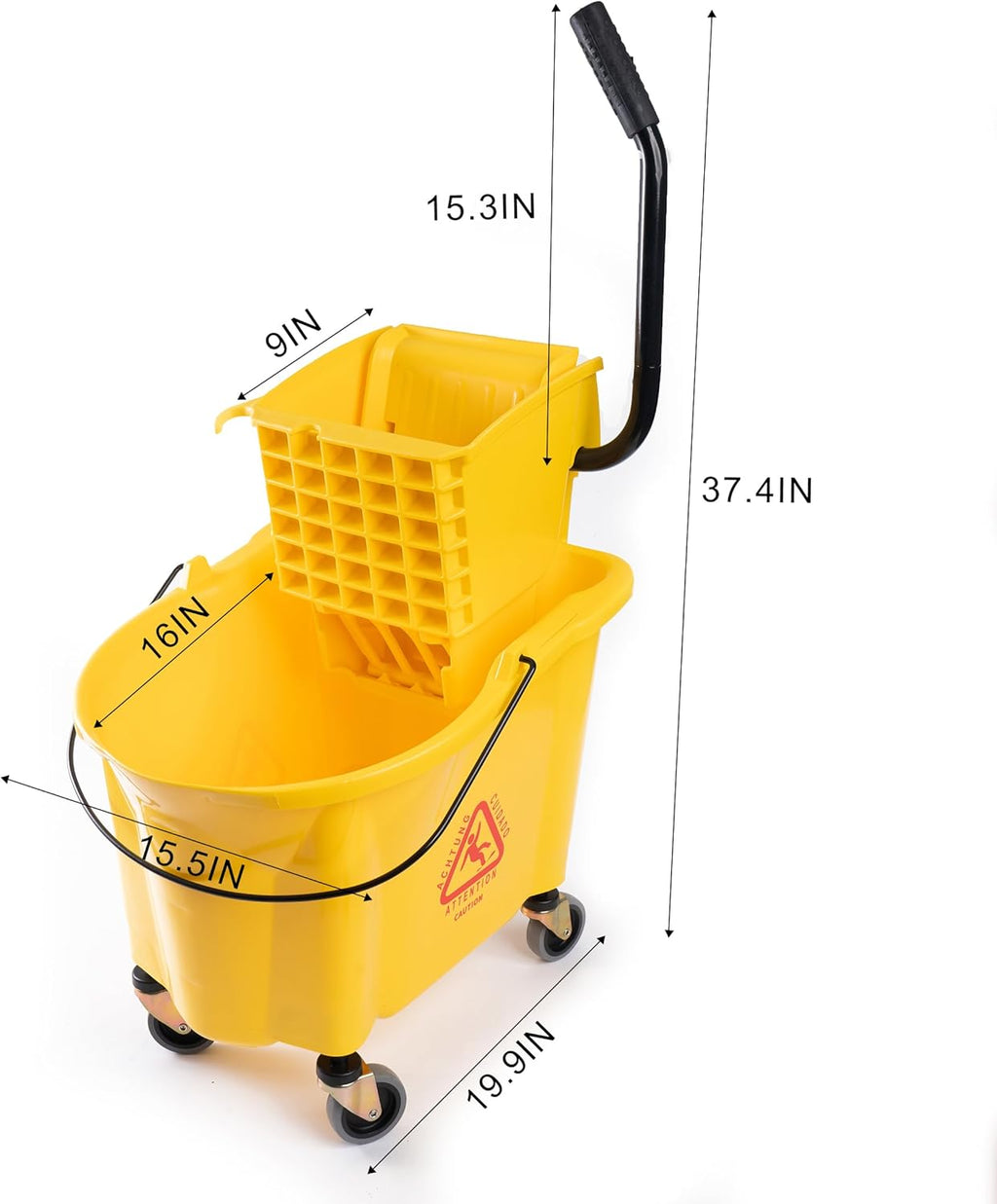 Matthew Cleaning 38 Quart Commercial Mop Bucket INCL.Wet String Mop with Side Press Wringer On Wheels,Heavy Duty Tandem Portable Floor Cleaning Wavebrake,Ideal for Household,Industrial,Restaurant