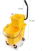 Matthew Cleaning 38 Quart Commercial Mop Bucket INCL.Wet String Mop with Side Press Wringer On Wheels,Heavy Duty Tandem Portable Floor Cleaning Wavebrake,Ideal for Household,Industrial,Restaurant