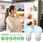 LED Refrigerator Light Bulb, 40W Equivalent, 120V, Fridge Light Bulb 5000K Daylight White, A15 Appliance Bulb 5.5W for Freezer, 650LM, E26 Standard Base, 120V, Non-Dimmable, 4 Pack