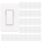 ThunderWay Matte White Single Pole Decorator Light Switch with Screwless Wall Plate, 15 A 120/277 V, ON/Off Rocker Paddle Interrupter, Self-Grounding, Residential Grade, UL Listed (30 Pack)