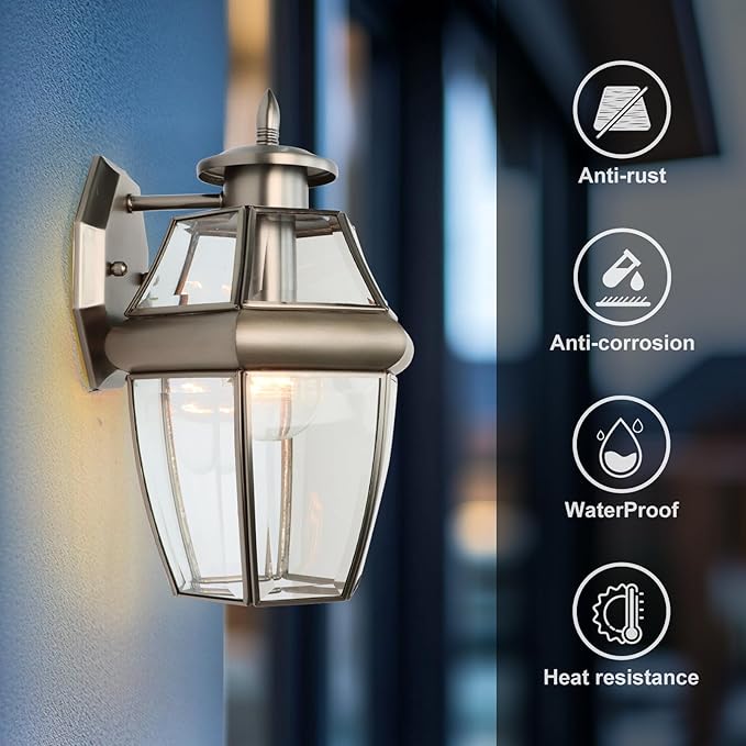 Outdoor Wall Lantern, 12 Inch Exterior Light Fixture, Waterproof Porch Lights with Glass Shades, Wall Mounted Outside Lighting for Farmhouse Patio Doorway Garage (E26 Base Max 40W)