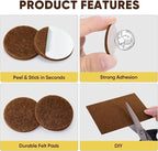 BALEINE 300PCS Felt Furniture Pads, Multi-Size Felt Pads for Chair Legs, Tables, Beds, Scratch-Reducing Floor Protectors for Hardwood Floors, Tile, Vinyl, and Laminate (300PCS, Brown)