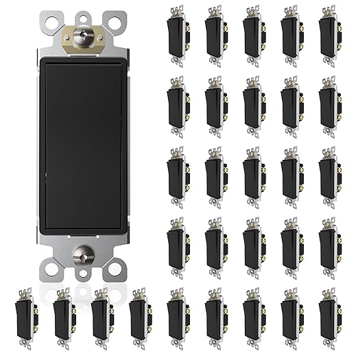 ThunderWay Matte Black Single Pole Decorator Wall Light Switch, Decorative Paddle Rocker Switch Replacement, 15A 120/277V, UL Listed for Residential Grade Applications, 30Pack