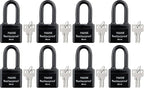 FIGODE® Outdoor Waterproof Padlocks, Covered Heavy Duty Laminated Steel Locks, Large Sturdy Locks, 2.2 in. Wide, 8 Locks Same Key, Long Padlocks