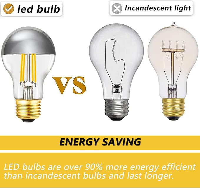Half Chrome Light Bulb 6W (60 Watt Equivalent), Dimmable A19 Decorative LED Edison Bulb, 4000K Neutral White, E26 Silver Tipped Light Bulb,A60,AC120V, Pack of 4