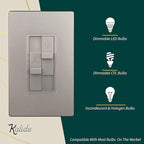 TOPGREENER Kalide Combo Dimmer Switch with 3-Speed Fan Control, Light and Fan Combination Switch, Single Pole, 2.5A, 200W LED/CFL, Neutral Wire Not Required, TGDSFS3-NK, Nickel