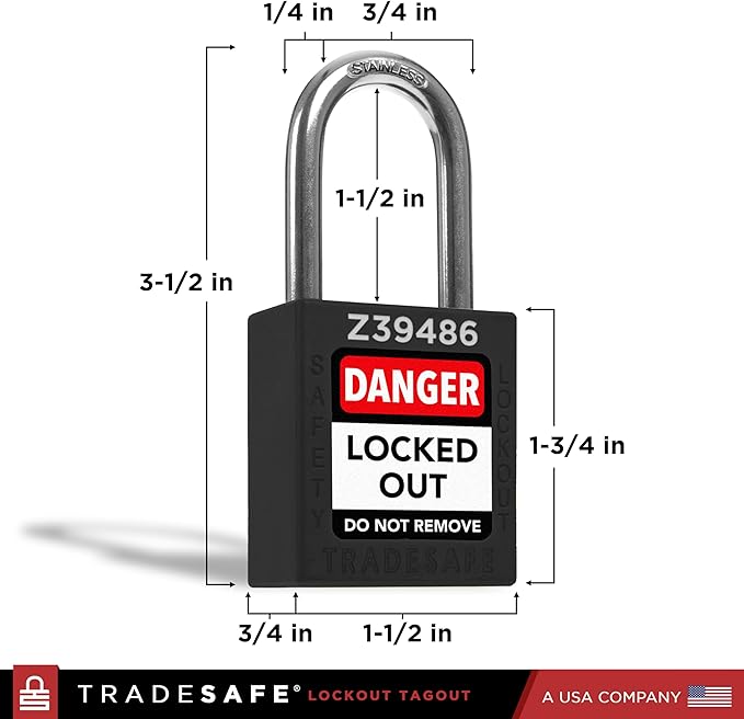 TRADESAFE Lockout Tagout Lock Sets, 10 Black Keyed Alike Safety Padlocks, 2 Keys Per Lock, OSHA Compliant Loto Locks, for Lockout Tag Out Stations - Premium Grade