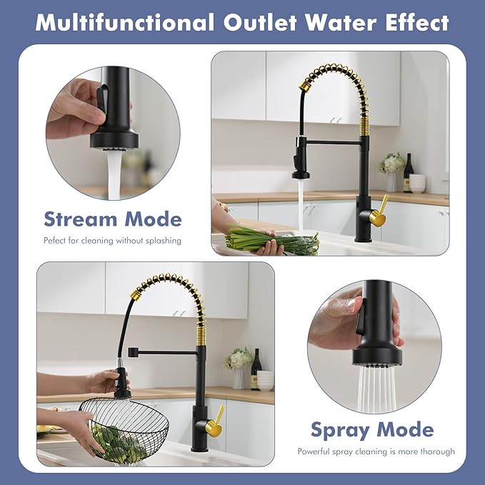 GIMILI Black and Gold Touchless Kitchen Faucet with Pull Down Sprayer, Motion Sensor Hands-Free Activated Faucet for Kitchen Sink