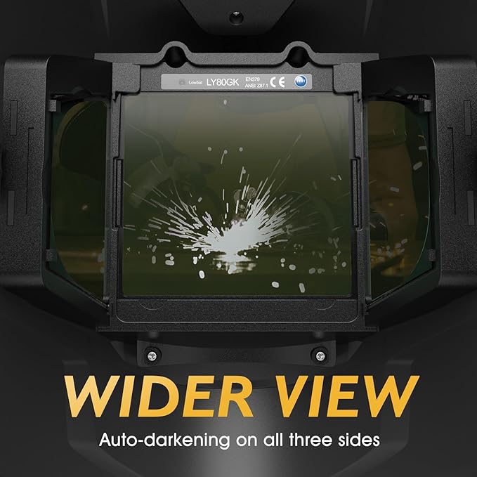 TOOLIOM Auto Darkening Welding Helmet with Panoramic Viewing Welding Mask Type-C Charging & Solar/Rechargeable Battery Powered Welder Hood for TIG MIG CUT Grind