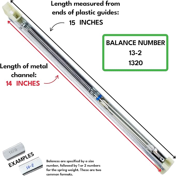 13-2 1320 Window Balance Spring Replacement, Block and Tackle Cartridge Channel Balance, CWH Premium Replacement Balances for Windows, Stamped Size 13-2 Overall Length 15"