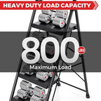 KINGRACK 4 Step Ladder,Folding Step Stool with Handrail, Anti-Slip Wide Pedals, Safe-Lock Design, Pass 800lbs Load Testing, Foldablel Step Stool for Home, Kitchen, Black