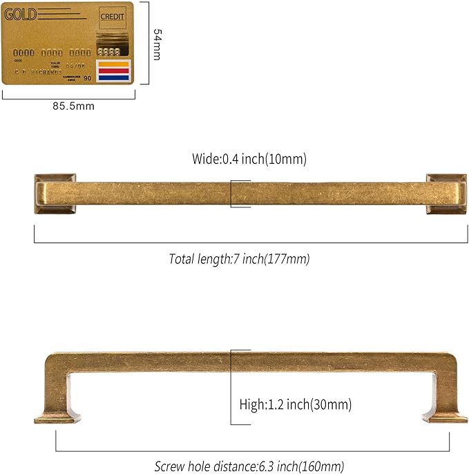10 Pack 6.3"(160mm) Vintage Antique Brass Cabinet Pulls Kitchen Cabinet Handles Drawer Pulls Cupboard Hardware for Cabinets CK0078