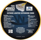 Outdoor Extension Cord Waterproof (75 ft) 12 Gauge Heavy Duty Extension Cord Splitter - Lighted Outdoor Extension Cords with Multiple Outlets - Watts Wire - 75' Grounded - extensiones electricas