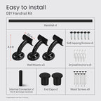 Meranti Aluminum Handrail for Indoor or Outdoor Steps and Stairs – Hand Rails for Elderly – DIY Complete Stair Railing Kit (AHR, Black, 9' Length)