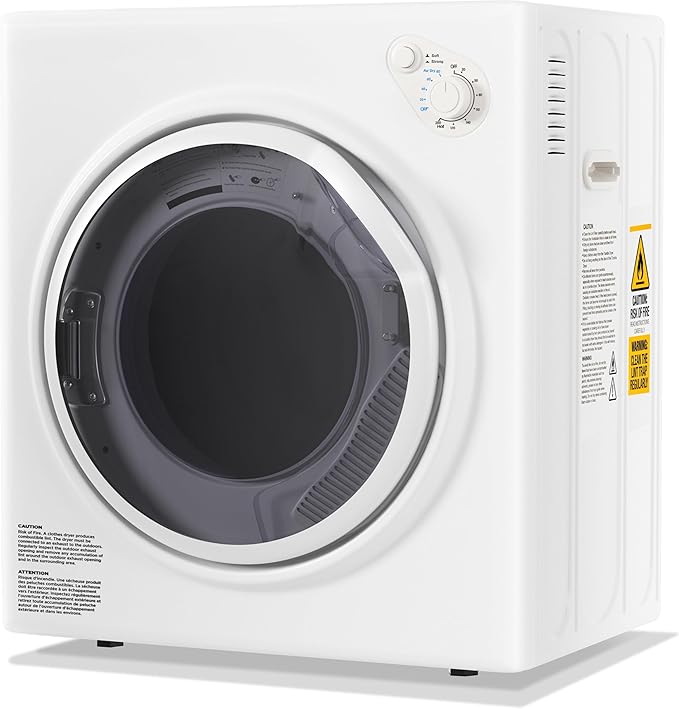 Elevon 1500W Portable Clothes Dryer, 3.5 cu.ft Electric Drying Machine for Laundry with Steel Tub for Apartment, Dorms, Compact Dryer for Small Space, Black/White