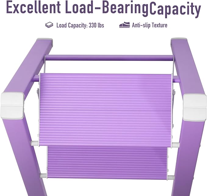 2 Step Lightweight Folding Ladder for Home, 330lbs Aluminum Step Ladder Anti-Slip for Kitchen, Step Stool Foldable Adults for Closet, 330lbs - Purple