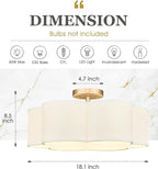 Gold Semi Flush Mount Ceiling Lights, 6-Light 18Inch Ceiling Light Fixtures with Fabric Shade in Flower Shape, Farmhouse Brass Drum Lighting for Nursery Bedroom Kitchen, AD-22007-6SF-GD