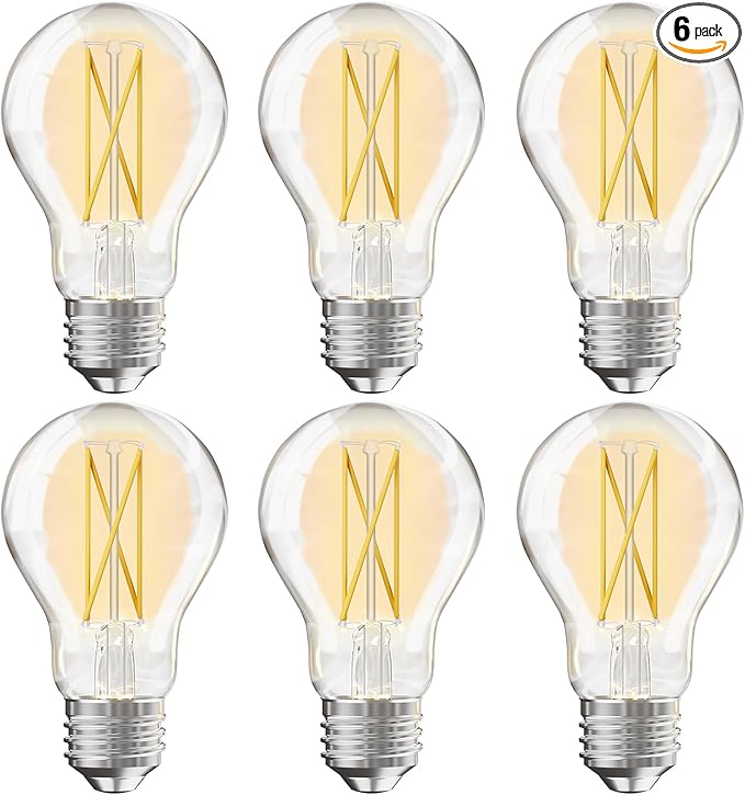 TJOY 6 Pack A19 Vintage LED Edison Bulbs, Dimmable Light Bulb 60W Equivalent, High Brightness 2700K Warm White, 8W E26 Standard Base, 800Lumens, CRI80+, Clear Glass Filament Bulb for Home, Farmhouse