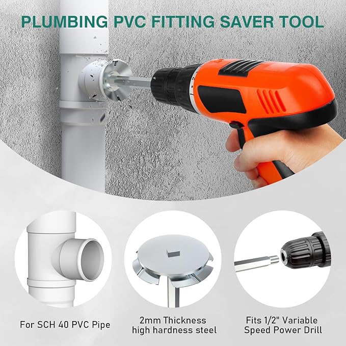 TVIOX Pipe Reamer Tool Set, 3Pcs PVC Pipe Reamer Tool for Removing SCH 40 from Hub, 1/2 In, 3/4 In, 1 In Head, Bit Socket Saver Set for PVC Plumbing, Fits 1/2" Variable Speed Power Drill