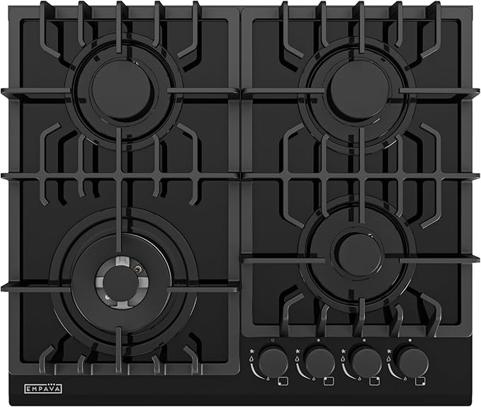 Empava 24 Inch Built-in Gas Cooktop with 4 Sealed SABAF Burners, Tempered Glass Surface LPG/NG Convertible, Flame Out Protection, Dishwasher Safe Grates, 24in