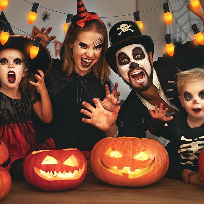 C9 Orange Light Bulb, 25 Pack Incandescent Halloween Light Bulbs for C9 Outdoor String Lights, Christmas Tree Decor, Halloween String Lighting, C9/E17 Candelabra Base, 7 Watt