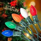 25FT C7 Christmas Decorations Lights, Vintage Christmas Lights String, Multicolor Christmas Tree Lights, Xmas Light for Outdoor Indoor Holiday Decorations with 27 Colorful Ceramic Bulbs (2 Spare Bulb)