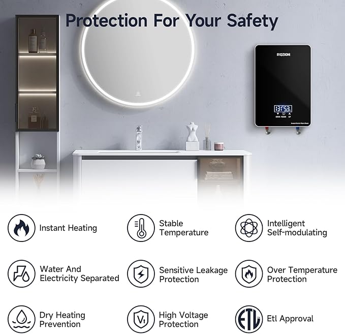 Instant Electric Water Heater 240V 6.5kW.Tankless Water Heater for Kitchen with Self Modulating Technology.Tankless On Demand Water Heater.Electric Hot Water Heaters for Sink.Overheating Protection.