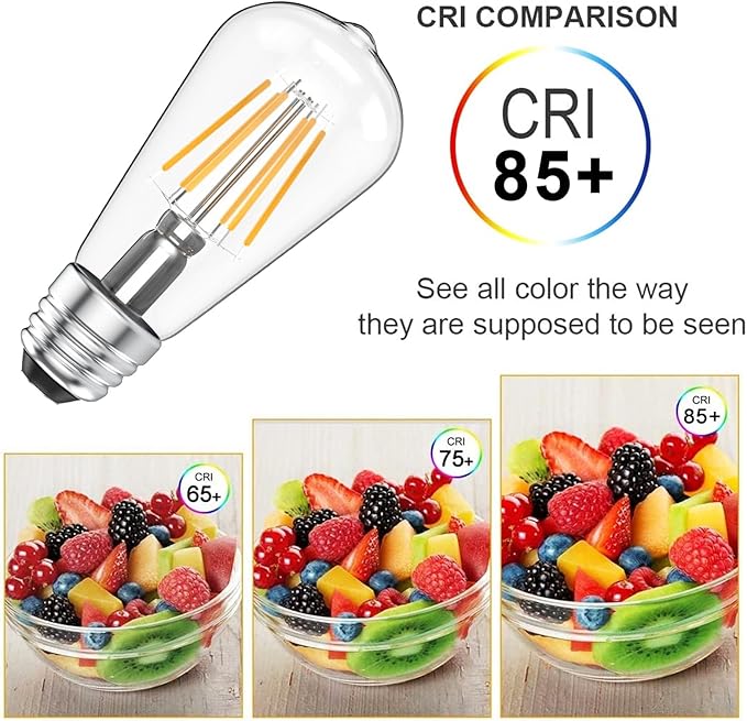 Ralbay ST48 Vintage LED Edison Bulbs 6 Pack, 60W Equivalent, Warm White 2700K, Clear Glass E26 Medium Base