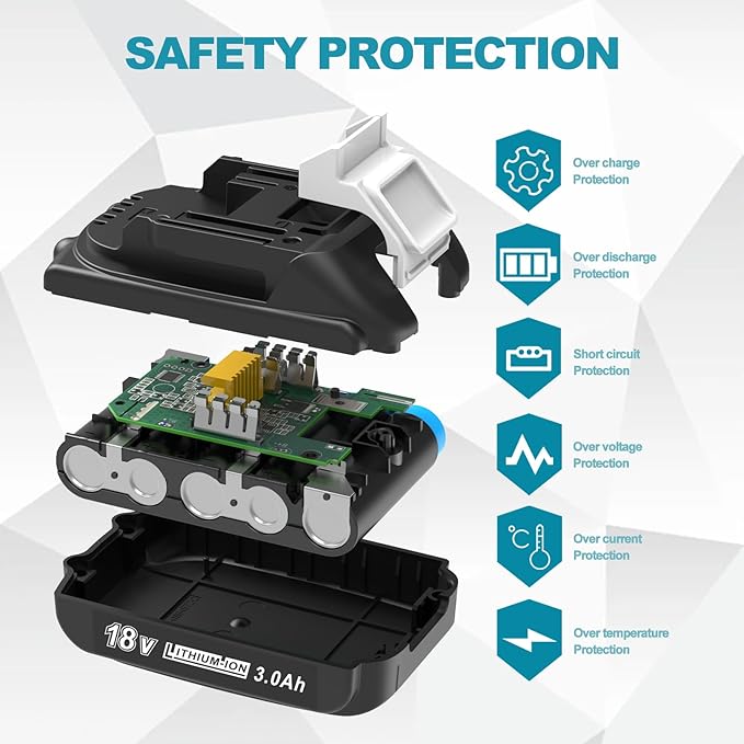 3000mAh 18V Battery Replacement for Makita 18V Battery Compatible with 18 Volt BL1830B BL1840B BL1850B BL1860B BL1815B Battery (2 Packs)