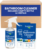 2-Pack TrulyFree Bathroom Cleaner - Cleaning Spray, for Toilet, Sink, Tub, Shower - Includes: 16-oz Spray Bottle, One refill pouch used for initial fill and one pouch for Refill when needed (3 oz)